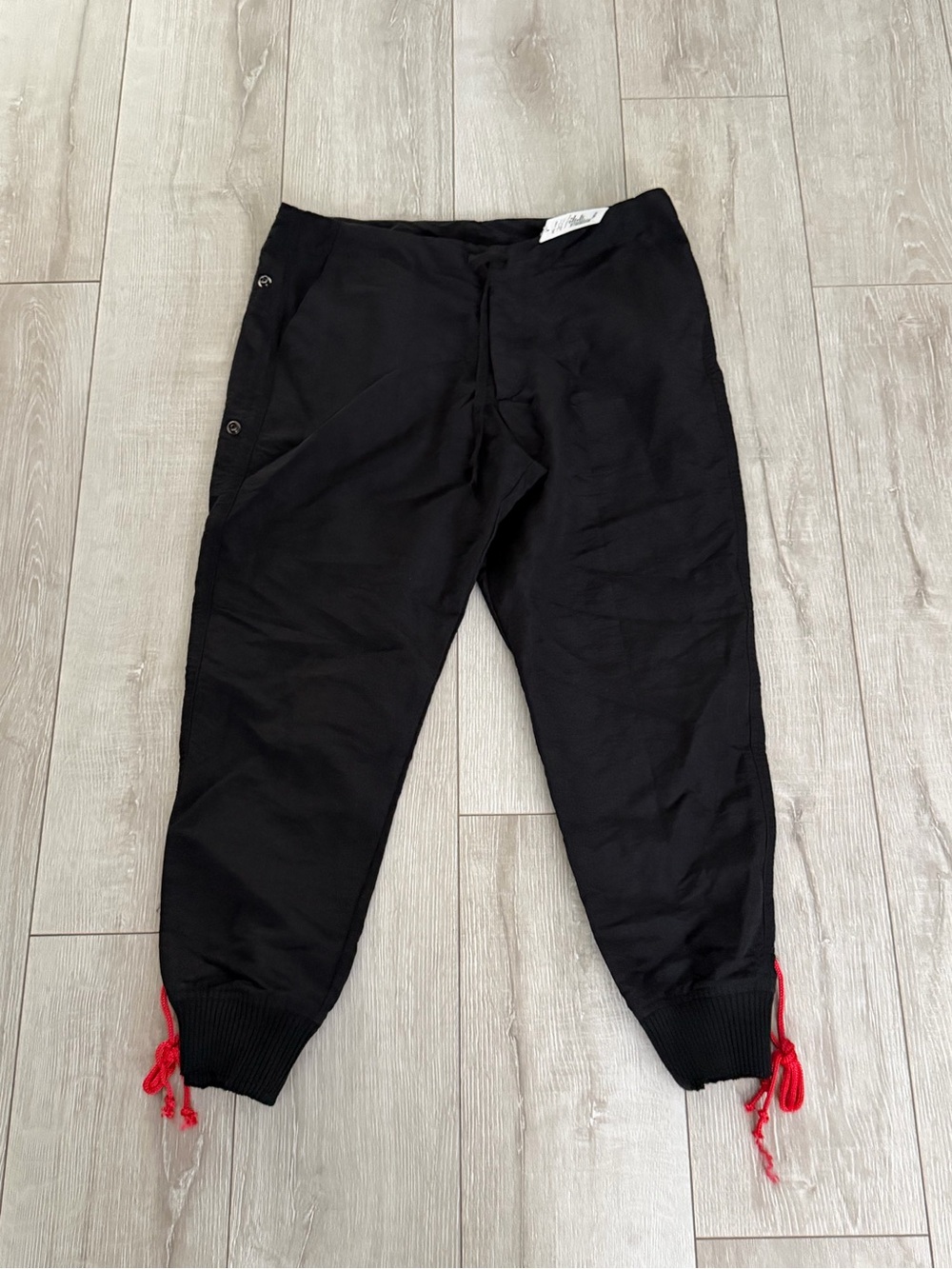 Greg Lauren men 3 Black Jogger Pants with Red Ankle nylon stacked lounger pants